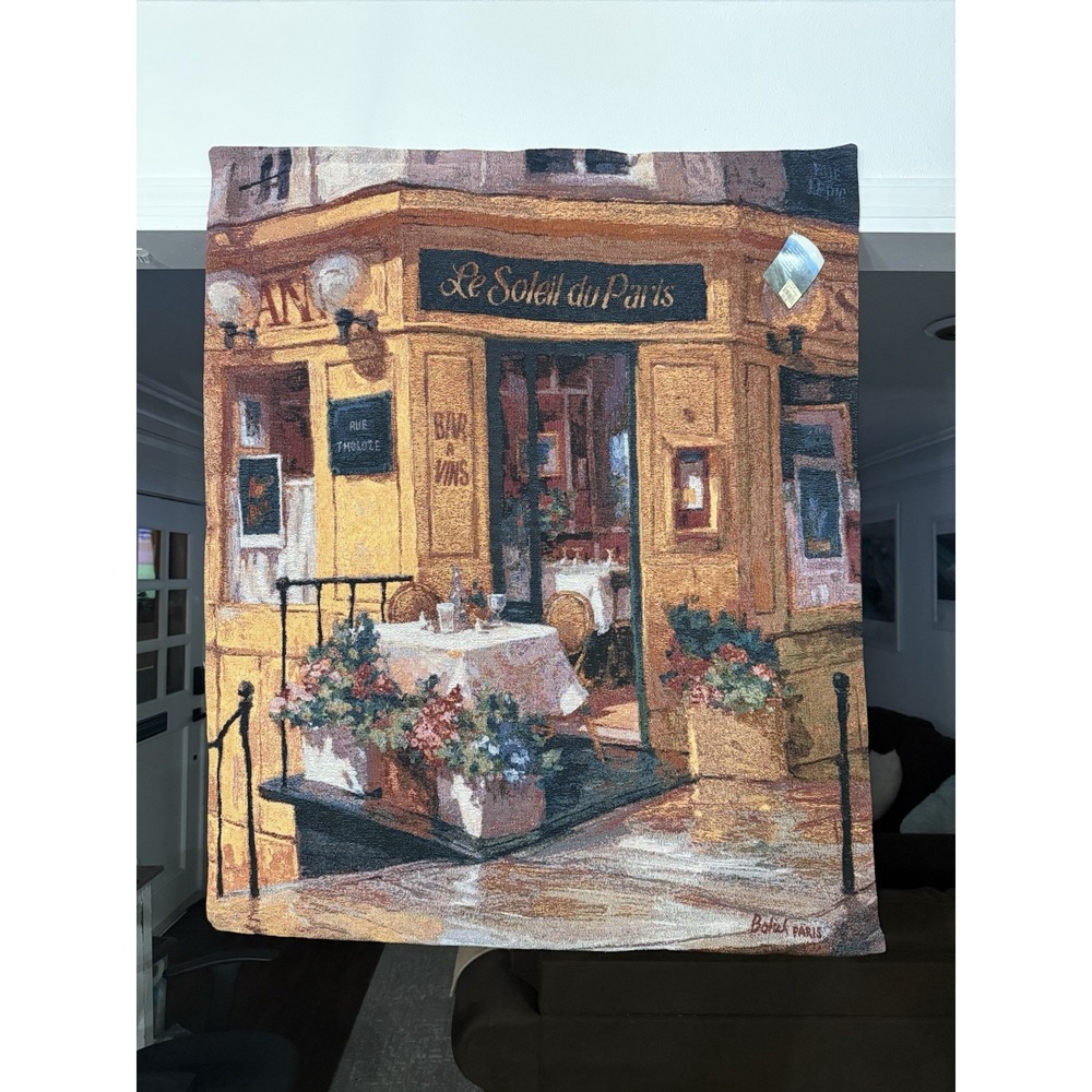 Vintage Tapestry "La Petite Terrasse" by George Botich - A Quaint Cafe in Paris